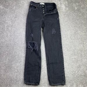 Abercrombie & Fitch The Dad Jeans Women's 00 Black Slim Straight High Rise Rips